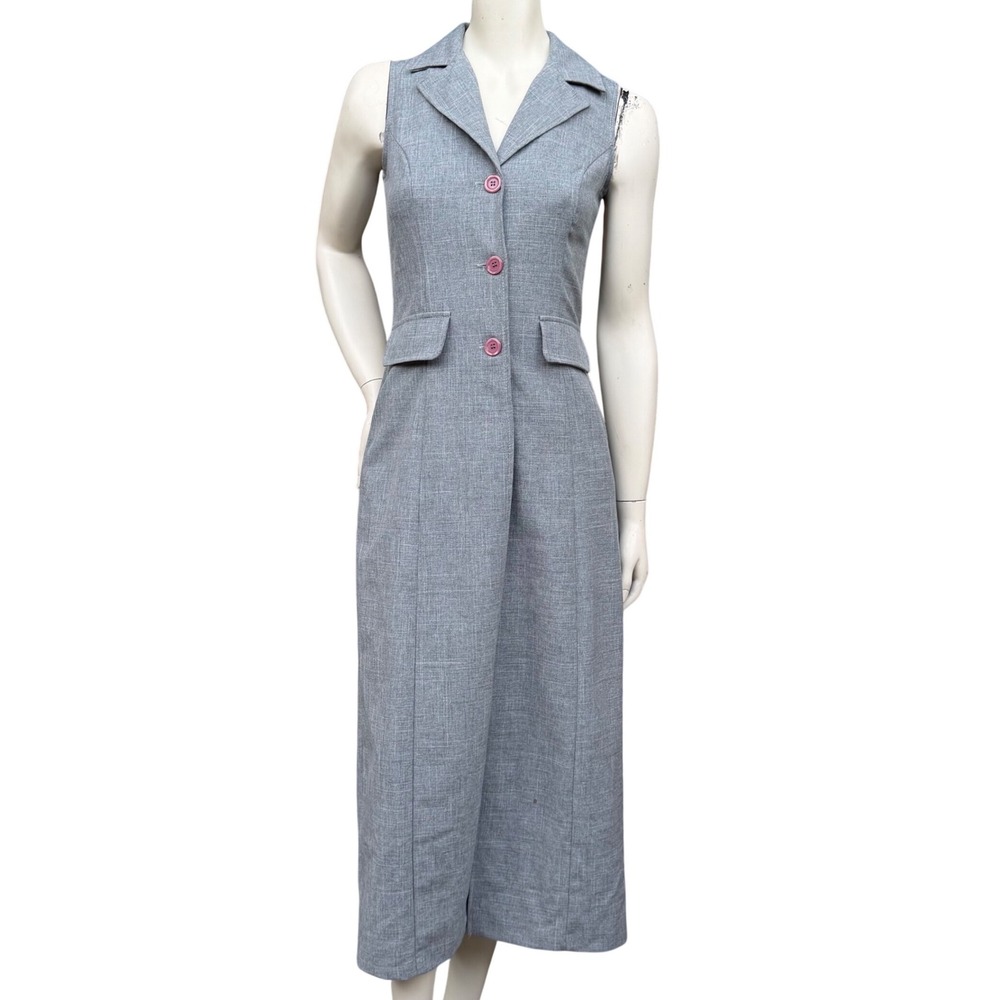 Breakin‎ Loose Vintage 90s Grey Vest Maxi Dress Corporate Goth Office Siren 7/8